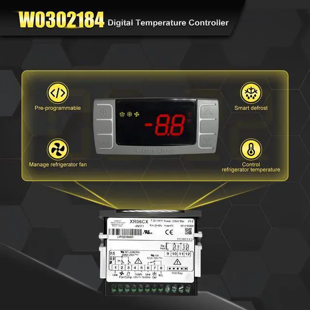 Alt view image 4 of 7 - W0302184 Digital Refrigerator Controller for Atosa, Replacement Part MBF8001 MBF8002 MBF8003 MBF8501 MBF8501GR MBF8503 MBF8503GR MBF8504 MCF8701 MCF8703