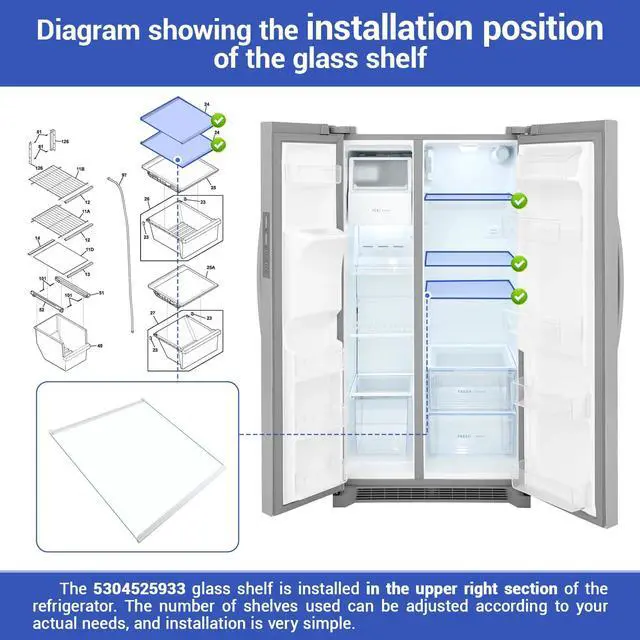 Alt view image 2 of 7 - 5304525933 Glass Shelf Assembly Compatible with frigidaire, white westinghouse etc refrigerators (some models), FRSS26L3AF0 FRSS2623AW8 FRSS2623ASC FRSS2623ASD etc, Part Number: 4962097 AP6997338 etc