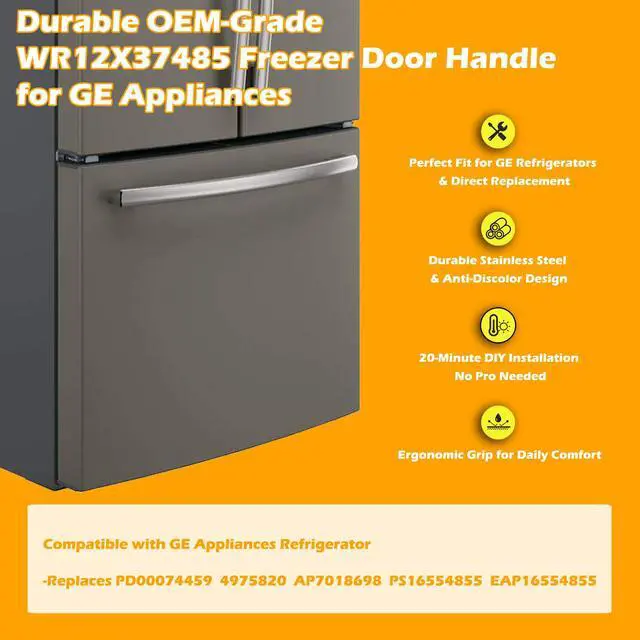 Alt view image 6 of 7 - WR12X37485 Stainless Steel Freezer Door Handle - Direct Replacement for GE Refrigerator, Replaces PD00074459 4975820 AP7018698 PS16554855 EAP16554855.Fits GWE19JMLWFES GYE18JYLFFFS GNE25JYKGFFS