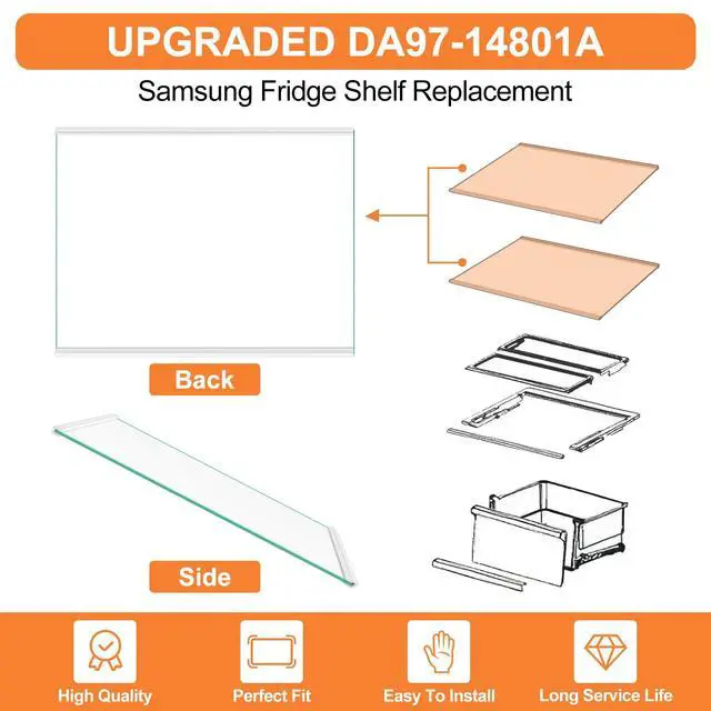 Alt view image 7 of 7 - Upgraded DA97-14801A Refrigerator Glass Shelf Compatible with Samsung Fridge Shelf Replacement RH22H9010SR RH22H9010SG Upper Shelves Tempered Glass Samsung Refrigerator Parts Glass Shelves 17.7x13.3