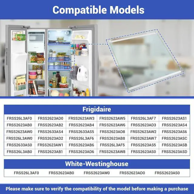 Alt view image 5 of 7 - 5304525933 Glass Shelf Assembly Compatible with frigidaire, white westinghouse etc refrigerators (some models), FRSS26L3AF0 FRSS2623AW8 FRSS2623ASC FRSS2623ASD etc, Part Number: 4962097 AP6997338 etc