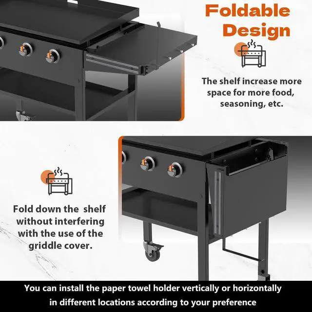 Alt view image 3 of 7 - Foldable Griddle Side Shelf for Blackstone 36" Griddles, Griddle Replacement Parts for 36 Inches Blackstone Griddles with Paper Towel Holder, 4 Utensil Hooks & Magnetic Tool Holder