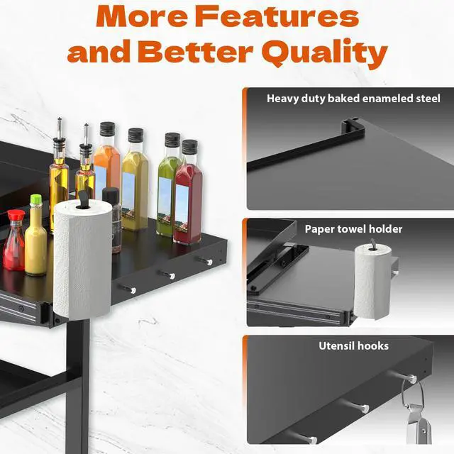 Alt view image 5 of 7 - Foldable Griddle Side Shelf for Blackstone 36" Griddles, Griddle Replacement Parts for 36 Inches Blackstone Griddles with Paper Towel Holder, 4 Utensil Hooks & Magnetic Tool Holder