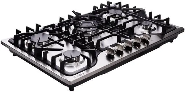 Main image of 30 Inch Gas Cooktop DT57043 Built-in Stainless Steel 5 Burners Gas Stovetop LPG/NG Convertible Dual Fuel Gas Hob