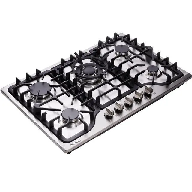Alt view image 4 of 7 - 30 Inch Gas Cooktop DT57043 Built-in Stainless Steel 5 Burners Gas Stovetop LPG/NG Convertible Dual Fuel Gas Hob