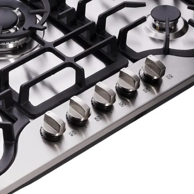 Alt view image 4 of 6 - 30 Inch Gas Cooktop Stainless Steel 5 Burners Stovetop Dual Fuel Gas Hob NG/LPG Convertible Gas Cooktop HF57042 Stainless Steel