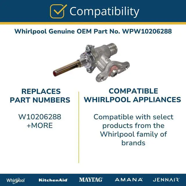 Alt view image 4 of 5 - WPW10206288 Genuine OEM Gas Range Surface Burner Valve Replacement Part - Replaces W10206288
