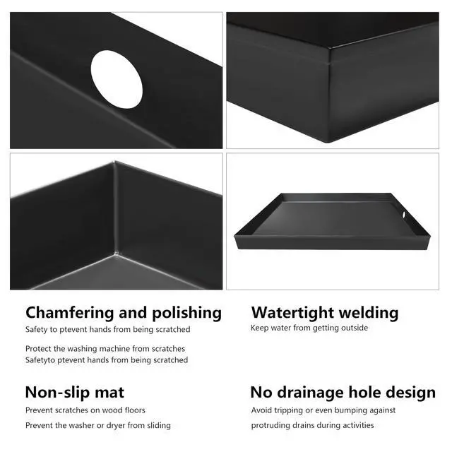 Alt view image 3 of 6 - Heavy Duty Washing Machine Drain Pan 19 Guage Thick Stainless Steel 32X30X2-1/2in, Including 1" Drain Fittings (Matte Black)