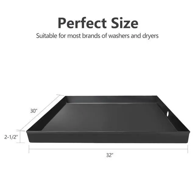 Alt view image 4 of 6 - Heavy Duty Washing Machine Drain Pan 19 Guage Thick Stainless Steel 32X30X2-1/2in, Including 1" Drain Fittings (Matte Black)