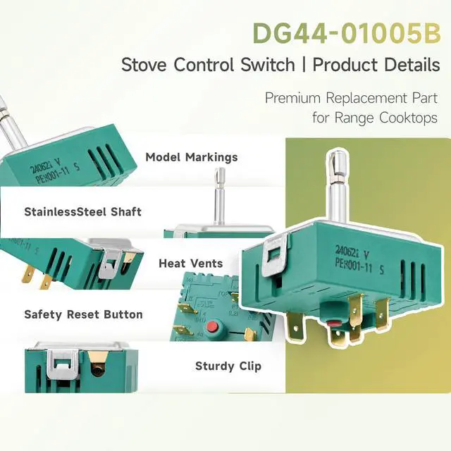 Alt view image 7 of 7 - DG44-01005B Dual Infinite Control Switch Replacement, Compatible with Samsung Range Stove, Replaces DG44-01005A, PER001-11S, PER001-01S, PER001-01B, Surface Element Burner Control Switch 240V