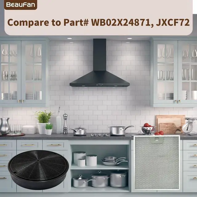 Alt view image 3 of 5 - 3 Pack WB02X24871 Range Vent Hood Grease Filter & 2 Pack JXCF72, WB02X24842 Charcoal Filter Compatible with GE Range Hoods JVW5361EJ1ES, JVW5361SJ1SS, JVW5361BJ1TS, JVW5361EJ2ES