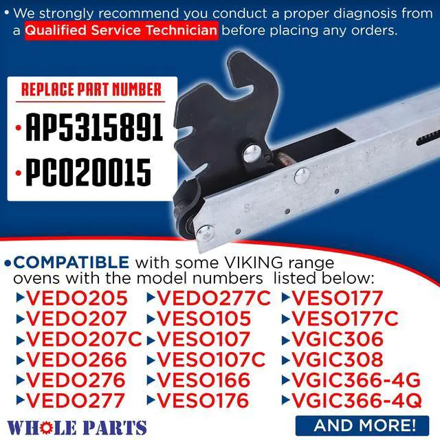 Alt view image 2 of 7 - Upgraded Range Oven Door Hinge Part # PC020188 (PC020015) - Replacement & Compatible With Some Viking Range Oven - Replaces AP5315891?- Non-OEM Viking Appliance Parts & Accessories