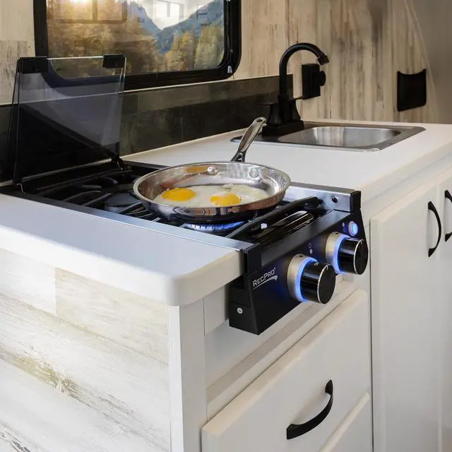 Alt view image 5 of 7 - RV Black 2 Burner Cooktop Stove 6,500 & 8,000 BTU Burners