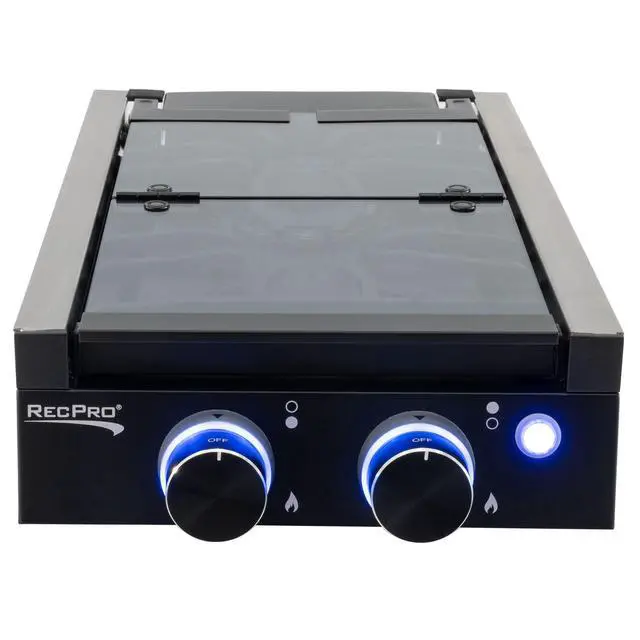Alt view image 7 of 7 - RV Black 2 Burner Cooktop Stove 6,500 & 8,000 BTU Burners