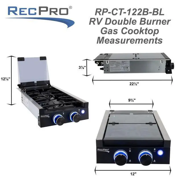 Alt view image 6 of 7 - RV Black 2 Burner Cooktop Stove 6,500 & 8,000 BTU Burners