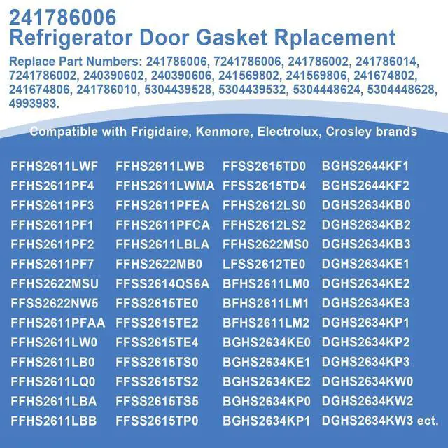 Alt view image 2 of 7 - Upgraded 241786006 Refrigerator Door Gasket Replacement for 241786006, 7241786006, 241786002, 241786014, 7241786002 Compatible with Frigidaire Kenmore Electrolux Crosley Refrigerator Door Seal