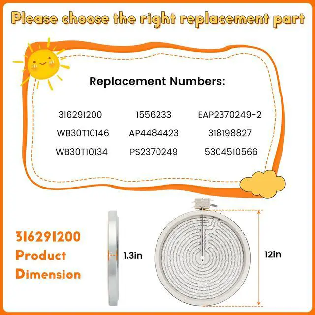 Alt view image 2 of 7 - 316291200 WB30T10146 12" Stove Element GE Kenmore Frigidaire Replacement | Surface Element Replaces WB30T10134 AP4484423 PS2370249 EAP2370249-2 318198827 5304510566