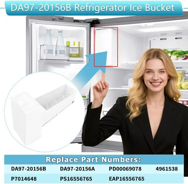 Alt view image 2 of 7 - Upgraded DA97-20156B Refrigerator Ice Bin, Ice Bucket Assembly | Compatible with Samsung Refrigerator Ice Maker Tray, Fits RF28R7201SR/AA, RF28R7351SG, RF28R7351SR, RF28R6201SR, RF27T5201SR