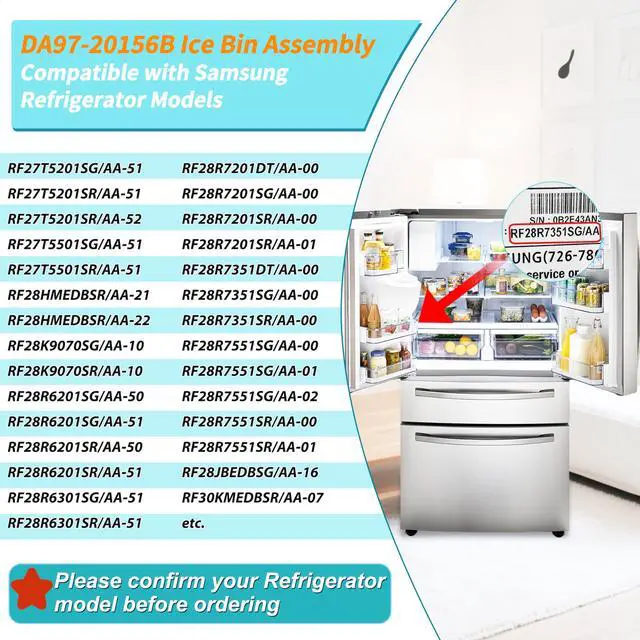 Alt view image 3 of 7 - Upgraded DA97-20156B Refrigerator Ice Bin, Ice Bucket Assembly | Compatible with Samsung Refrigerator Ice Maker Tray, Fits RF28R7201SR/AA, RF28R7351SG, RF28R7351SR, RF28R6201SR, RF27T5201SR