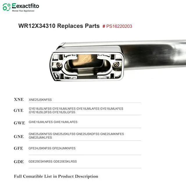 Alt view image 5 of 7 - GE Freezer Handle Replacement WR12X34310 |, Exact fit, Stainless steel, Fingerprint-proof surface, Smooth Ergonomic Grip, Easy installation