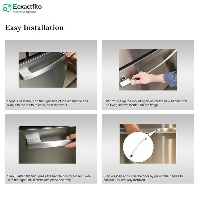 Alt view image 6 of 7 - GE Freezer Handle Replacement WR12X34310 |, Exact fit, Stainless steel, Fingerprint-proof surface, Smooth Ergonomic Grip, Easy installation