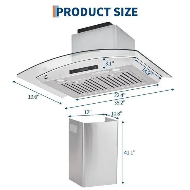 Alt view image 2 of 7 - Range Hood, 30 in Stainless Steel Wall Mount Range Hood, 450 CFM Gesture Sensing & Touch Control with LED Lights, 3 Speed Exhaust Fan Ducted/Ductless Convertible Kitchen Vent Hood, Easy Installation