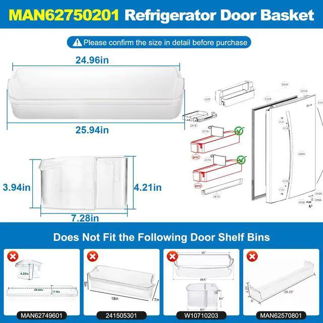 Alt view image 2 of 7 - UPGRADED MAN62750201 Refrigerator Door Basket Compatible With LG Kenmore LDCS22220S LDCS22220W 79578022310 Fridge Door Bin Replacement 3194323 AP5977956 PS11711098 EAP11711098