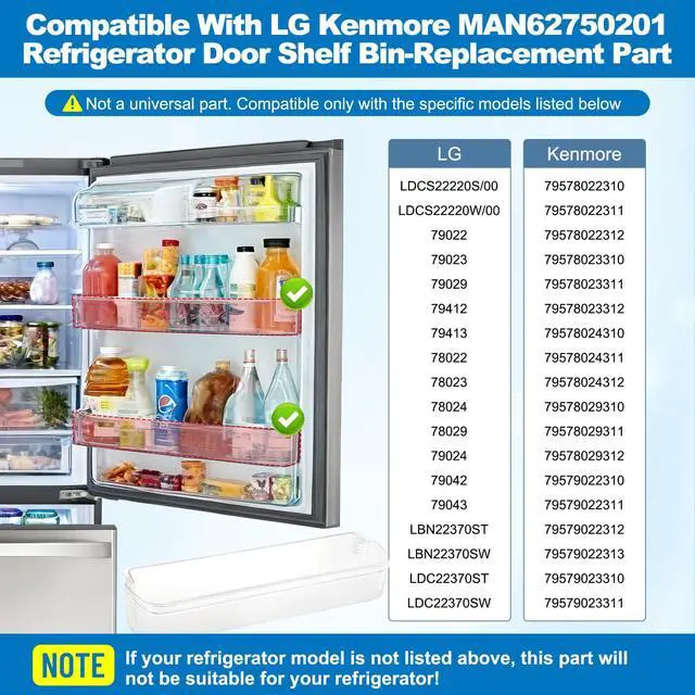 Alt view image 3 of 7 - UPGRADED MAN62750201 Refrigerator Door Basket Compatible With LG Kenmore LDCS22220S LDCS22220W 79578022310 Fridge Door Bin Replacement 3194323 AP5977956 PS11711098 EAP11711098