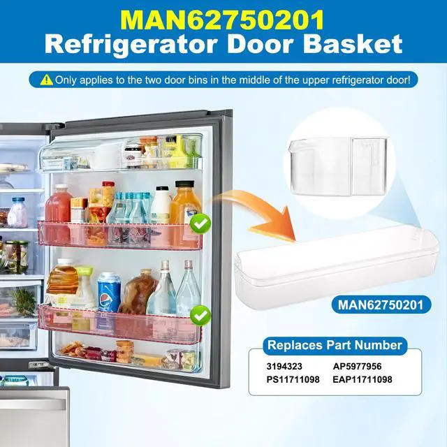Alt view image 4 of 7 - UPGRADED MAN62750201 Refrigerator Door Basket Compatible With LG Kenmore LDCS22220S LDCS22220W 79578022310 Fridge Door Bin Replacement 3194323 AP5977956 PS11711098 EAP11711098