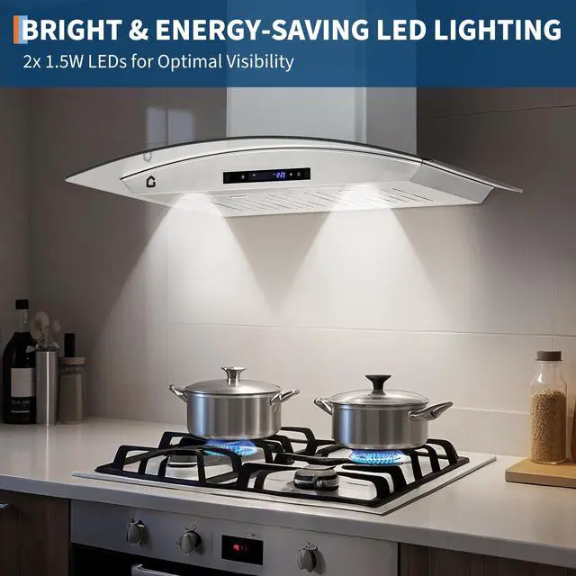 Alt view image 7 of 7 - Range Hood, 30 in Stainless Steel Wall Mount Range Hood, 450 CFM Gesture Sensing & Touch Control with LED Lights, 3 Speed Exhaust Fan Ducted/Ductless Convertible Kitchen Vent Hood, Easy Installation