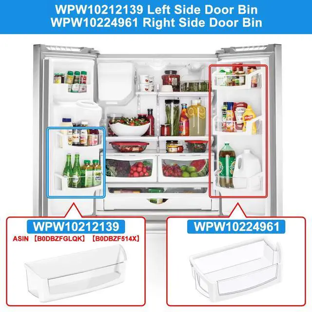 Alt view image 2 of 7 - (2 PACK) UPGRADED WPW10224961 Refrigerator Door Bin Shelf Compatible with Whirlpool Refrigerator Door Shelf W10224961 AP6017170,For Whirlpool Replacement Door Shelf Parts WRX735SDBM, WRF555SDH