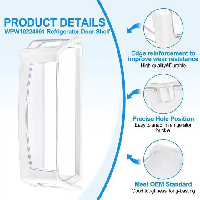 Alt view image 3 of 7 - (2 PACK) UPGRADED WPW10224961 Refrigerator Door Bin Shelf Compatible with Whirlpool Refrigerator Door Shelf W10224961 AP6017170,For Whirlpool Replacement Door Shelf Parts WRX735SDBM, WRF555SDH