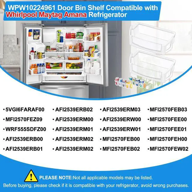 Alt view image 5 of 7 - (2 PACK) UPGRADED WPW10224961 Refrigerator Door Bin Shelf Compatible with Whirlpool Refrigerator Door Shelf W10224961 AP6017170,For Whirlpool Replacement Door Shelf Parts WRX735SDBM, WRF555SDH