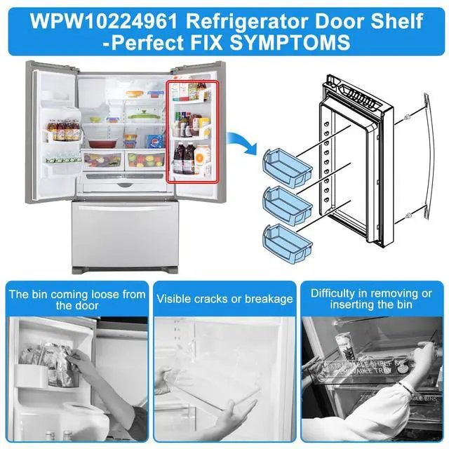 Alt view image 7 of 7 - (2 PACK) UPGRADED WPW10224961 Refrigerator Door Bin Shelf Compatible with Whirlpool Refrigerator Door Shelf W10224961 AP6017170,For Whirlpool Replacement Door Shelf Parts WRX735SDBM, WRF555SDH