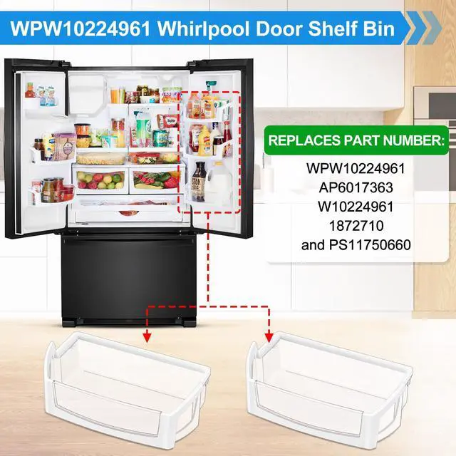 Alt view image 6 of 7 - (2 PACK) UPGRADED WPW10224961 Refrigerator Door Bin Shelf Compatible with Whirlpool Refrigerator Door Shelf W10224961 AP6017170,For Whirlpool Replacement Door Shelf Parts WRX735SDBM, WRF555SDH