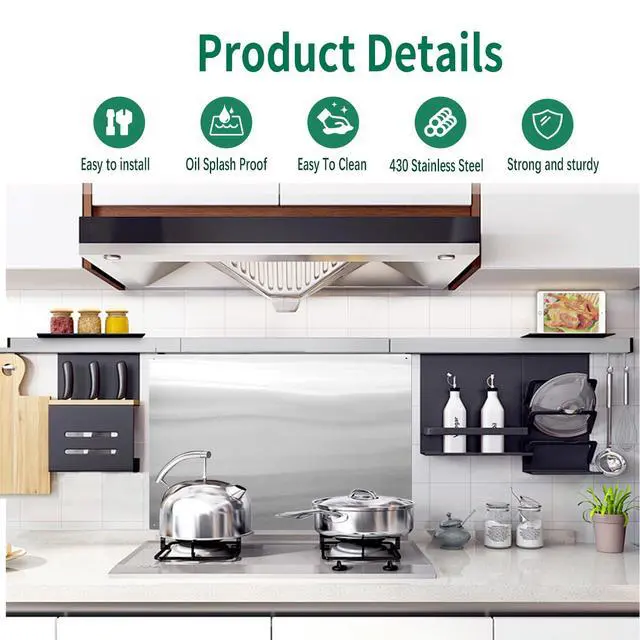 Alt view image 4 of 7 - 36" x 24" Stainless Steel Stove Backsplash Panel Flush Mount Splash Guard for Kitchen Wall, Heat & Stain Resistant, Easy Installation with Pre-Drilled Holes