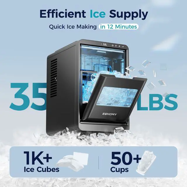 Alt view image 2 of 7 - Crescent Ice Makers Countertop, 35Lbs/24H, 16Pcs in 12Mins, Auto Deep Cleaning, Timer, Portable Crescent Ice Maker Countertop with Crystal-Clear Ice Cubes for Home/Office/Party
