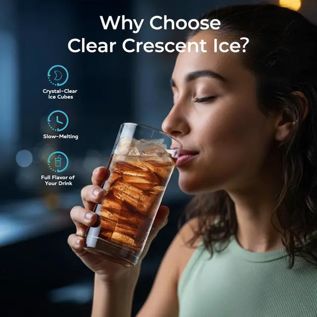 Alt view image 3 of 7 - Crescent Ice Makers Countertop, 35Lbs/24H, 16Pcs in 12Mins, Auto Deep Cleaning, Timer, Portable Crescent Ice Maker Countertop with Crystal-Clear Ice Cubes for Home/Office/Party