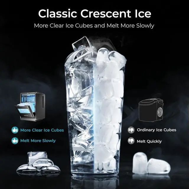 Alt view image 4 of 7 - Crescent Ice Makers Countertop, 35Lbs/24H, 16Pcs in 12Mins, Auto Deep Cleaning, Timer, Portable Crescent Ice Maker Countertop with Crystal-Clear Ice Cubes for Home/Office/Party
