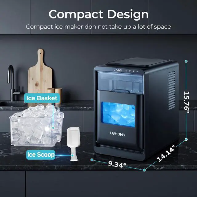 Alt view image 7 of 7 - Crescent Ice Makers Countertop, 35Lbs/24H, 16Pcs in 12Mins, Auto Deep Cleaning, Timer, Portable Crescent Ice Maker Countertop with Crystal-Clear Ice Cubes for Home/Office/Party