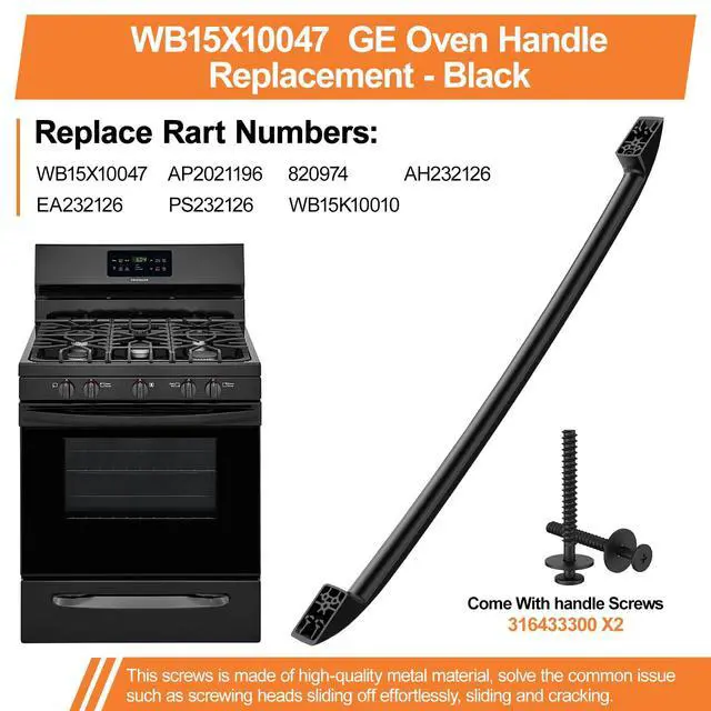 Alt view image 3 of 7 - Upgraded WB15X10047 Oven Handle Replacement Compatible with GE Hotpoint Oven Door Handle Replacement(blk) General Electric Range Oven Handle JBP78BB2BB, JBP66BB4WH, JBP26BB3WH, JBP24BB4WH with Screws