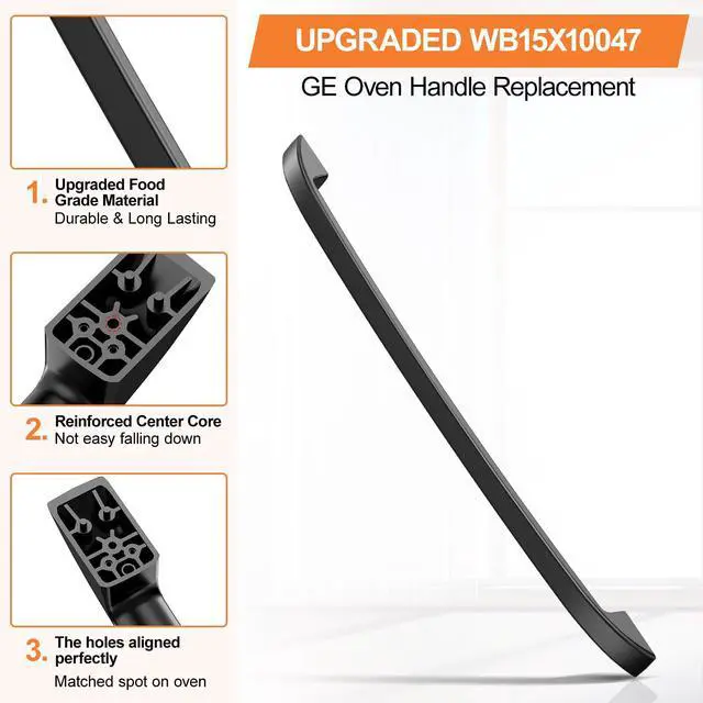 Alt view image 2 of 7 - Upgraded WB15X10047 Oven Handle Replacement Compatible with GE Hotpoint Oven Door Handle Replacement(blk) General Electric Range Oven Handle JBP78BB2BB, JBP66BB4WH, JBP26BB3WH, JBP24BB4WH with Screws
