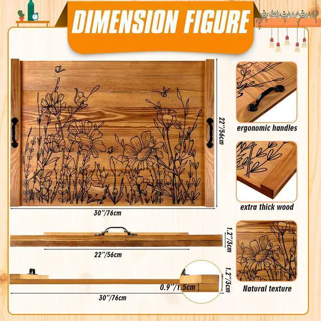 Alt view image 2 of 7 - Wooden Noodle Board Stove Top Cover with Handles for Electric Stove 30" x 22" Pine Wooden Stoves Cover for Gas Burners Decorative Tray for Kitchen