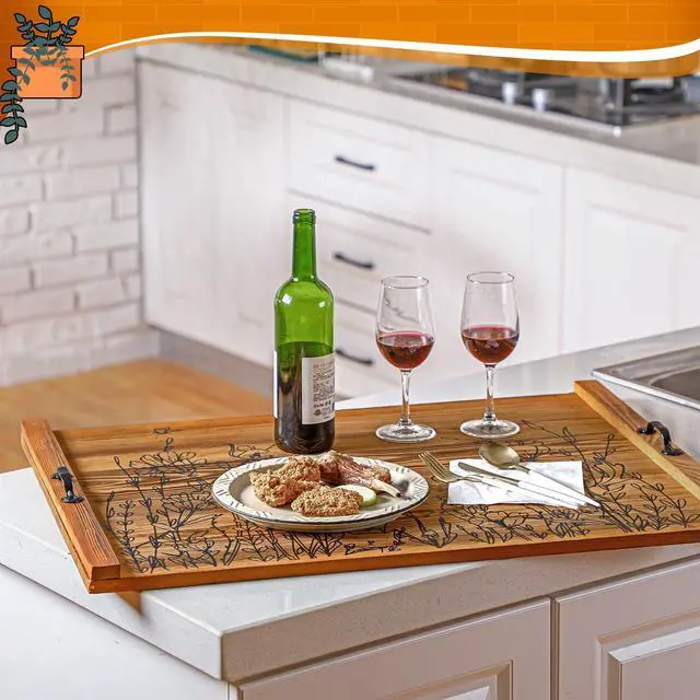 Alt view image 4 of 7 - Wooden Noodle Board Stove Top Cover with Handles for Electric Stove 30" x 22" Pine Wooden Stoves Cover for Gas Burners Decorative Tray for Kitchen