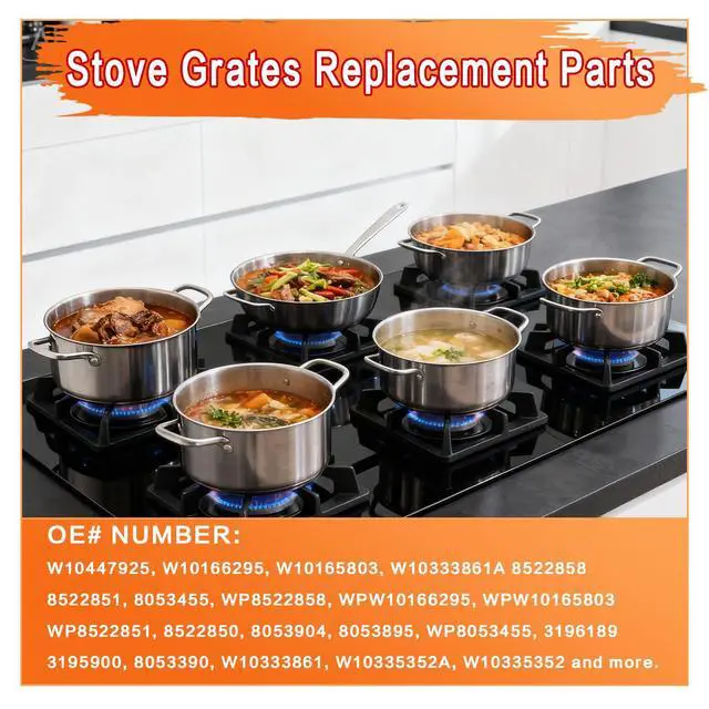 Alt view image 7 of 7 - W10447925 Stove Grate Replacement Parts for Whirlpool Stove Parts General Electric Gas Range Parts Stove Surface Top Grate Metal Steel Rack (4 Pack)
