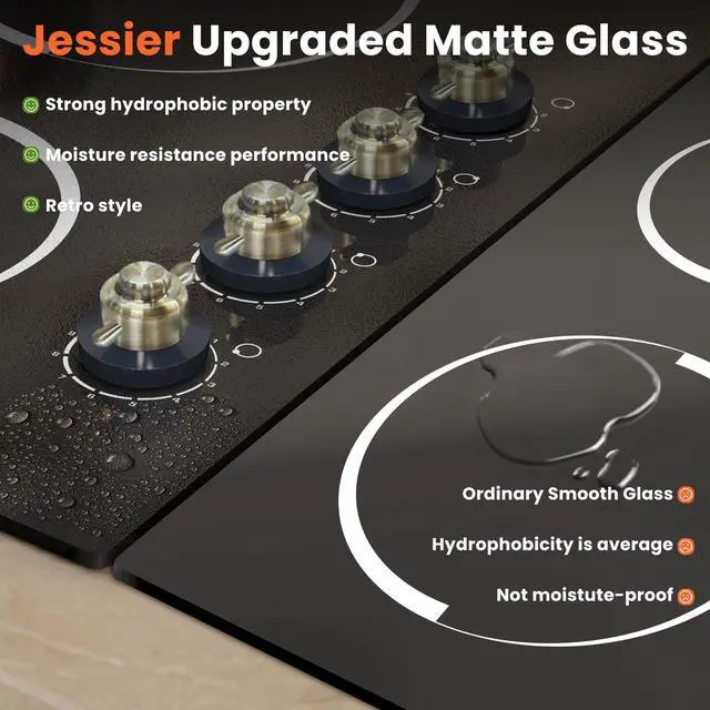 Alt view image 5 of 7 - Electric Cooktop 24 Inch 6000W 220V Built-in | 4 Burner Radiant Electric Cooktop with Knob Control 24", 9 Heating Levels, Residual Heat Indication 240V Hard Wired (No Plug)
