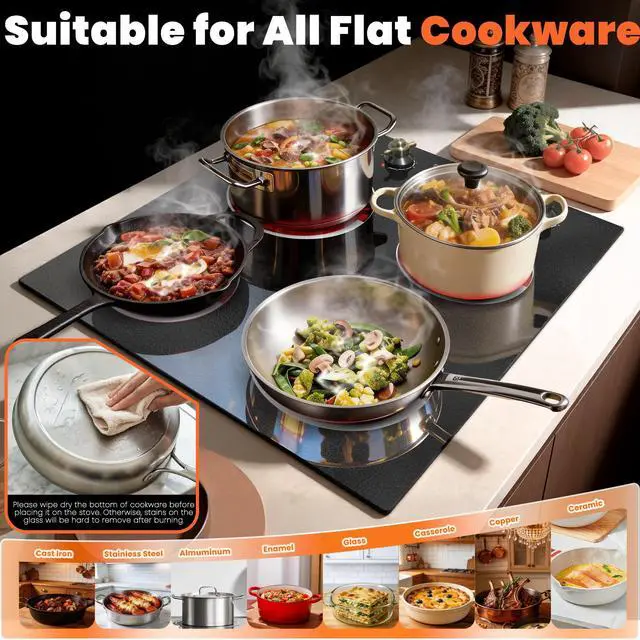 Alt view image 6 of 7 - Electric Cooktop 24 Inch 6000W 220V Built-in | 4 Burner Radiant Electric Cooktop with Knob Control 24", 9 Heating Levels, Residual Heat Indication 240V Hard Wired (No Plug)