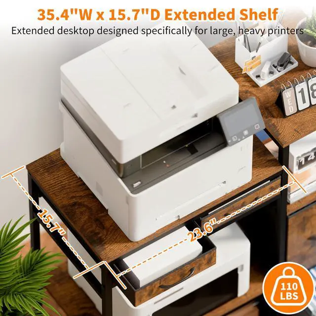 Alt view image 4 of 7 - Printer Stand with 4 Drawer, Extra Large File Cabinet | Extended Shelf for Large Printer, Holds 2 Large Printer, 5 Tier Open Storage, Filing Cabinet for Home Office, Printer Table