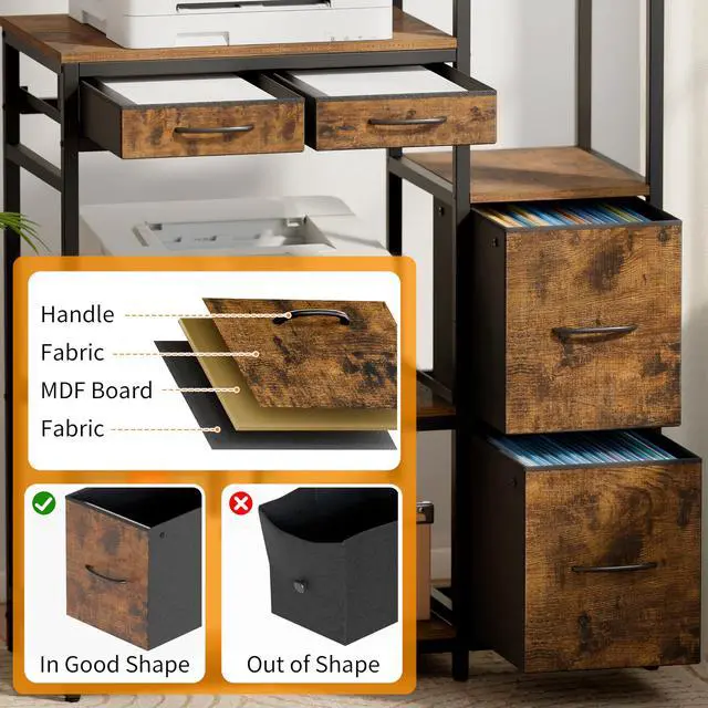 Alt view image 6 of 7 - Printer Stand with 4 Drawer, Extra Large File Cabinet | Extended Shelf for Large Printer, Holds 2 Large Printer, 5 Tier Open Storage, Filing Cabinet for Home Office, Printer Table
