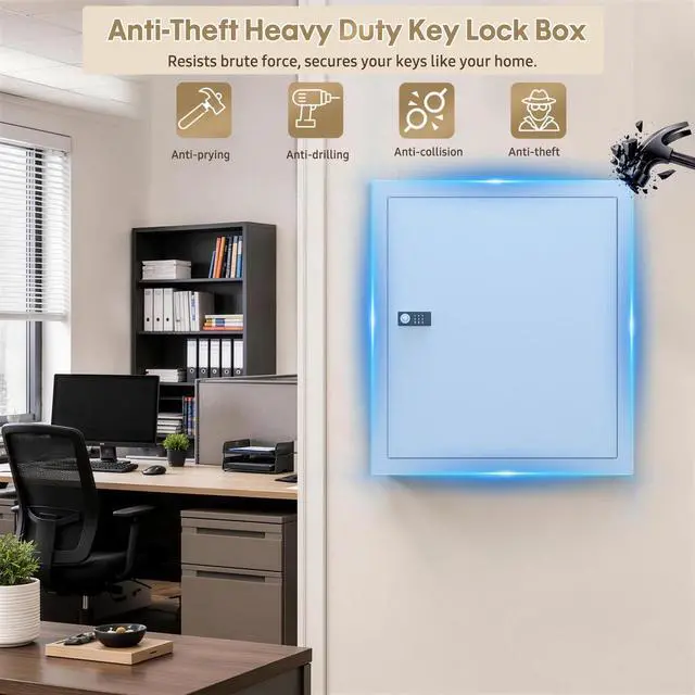 Alt view image 2 of 7 - Lock Key Cabinet with Storage: 131-Keys Steel Wall Mount Key Cabinet Organizer - Large Storage and Secure Combination Lock Box for Office Home Business White
